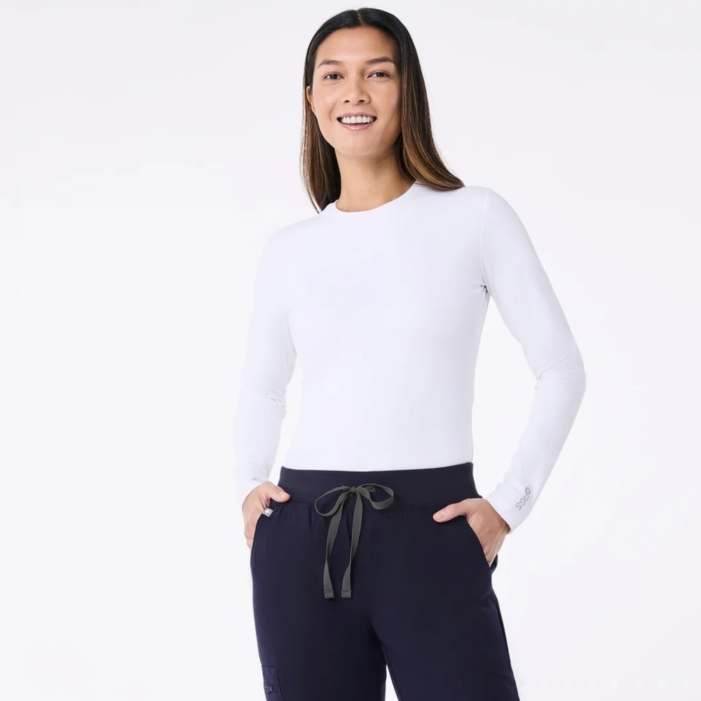 FIGS women's white ribbed - longsleeved underscrub